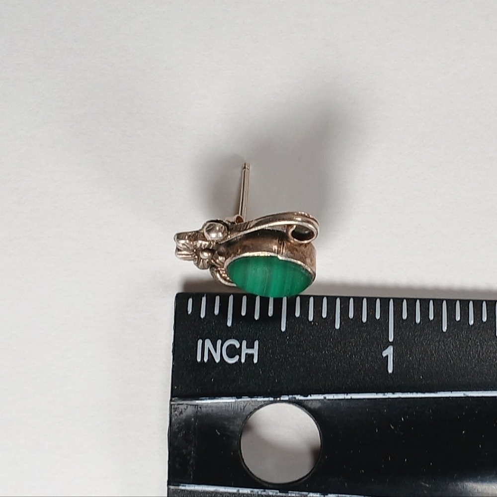 Vintage Carol Felley Sterling Silver and Malachite Earrings For Pierced Ears - Picture 6 of 7